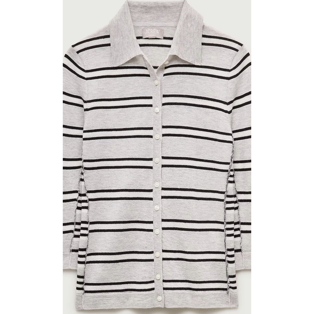 J CREW X-SMALL Featherweight cashmere collared cardigan in mixed stripe CT938